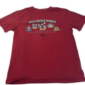 Walt Disney World 4 Parks T‑Shirt • Mickey Mouse • Red Graphic Tee • Size Medium